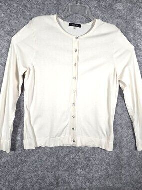 August Silk Women's Cardigan Sweater Button Up Round Neck Cream Size XL Classic